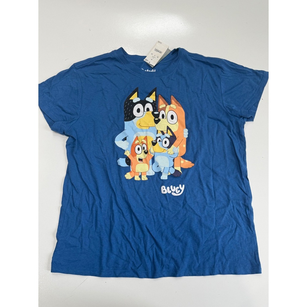 Bluey Family Graphic T-Shirt Blue Cotton Short Sleeve Crewneck Medium NWT
